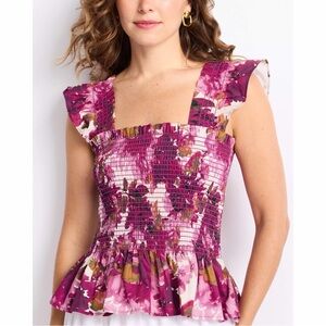 FEW MODA Stitch Fix Calypso Smocked Top Large NWT